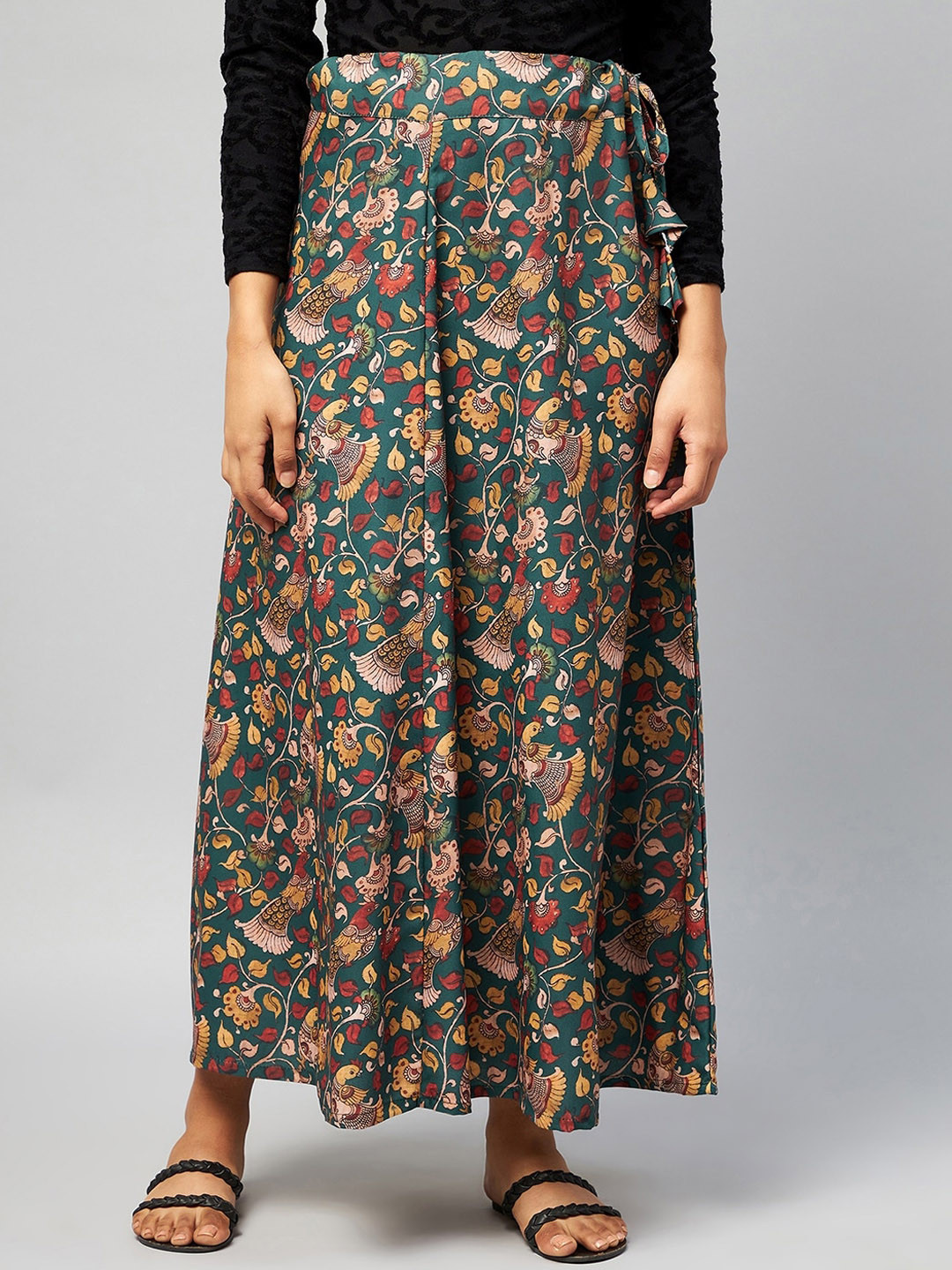 

InWeave Women Green & Yellow Jaal Printed A-Line Maxi Flared Skirts