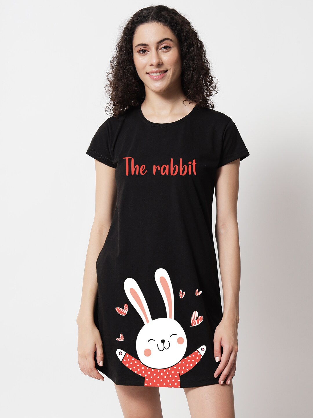 

FFLIRTYGO Black Rabbit Printed T-Shirt Nightdress