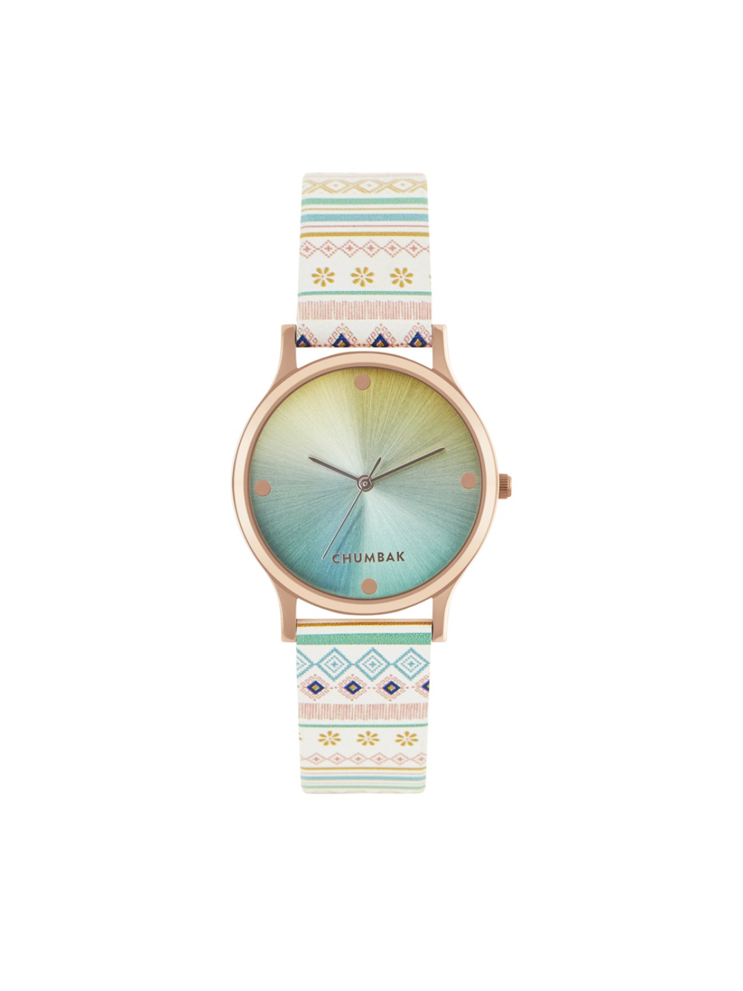 

TEAL BY CHUMBAK Women Green Brass Dial & White Straps Analogue Watch