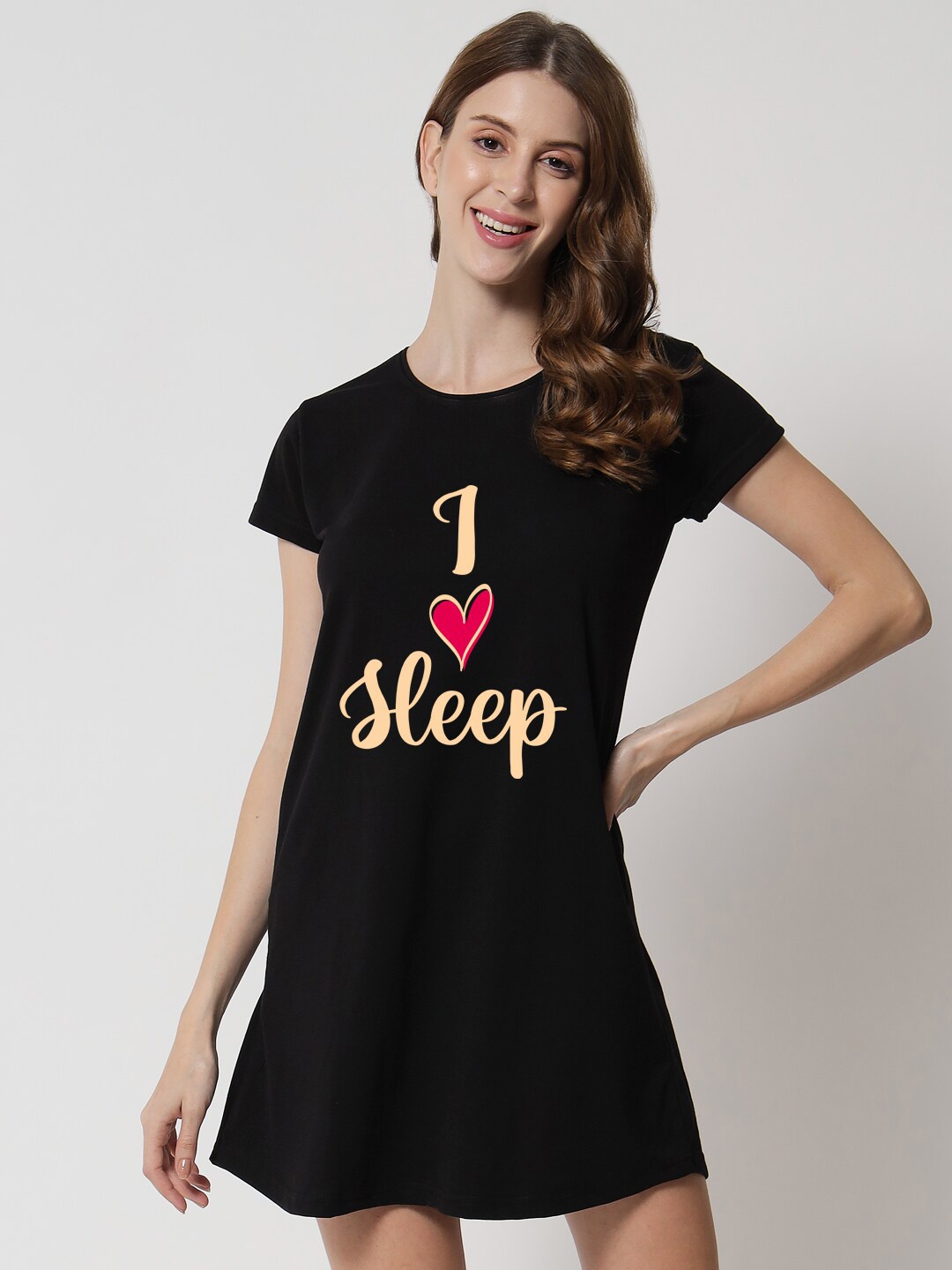 

FFLIRTYGO Black Printed Nightdress