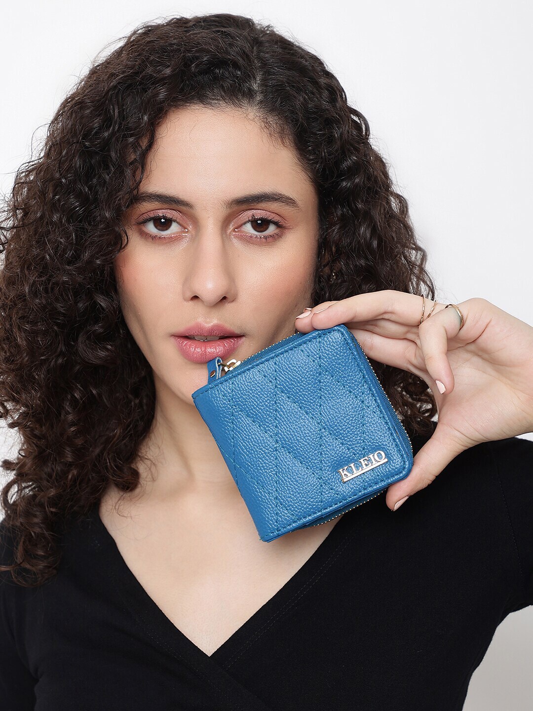 

KLEIO Women Quilted Zip Around Wallet, Blue