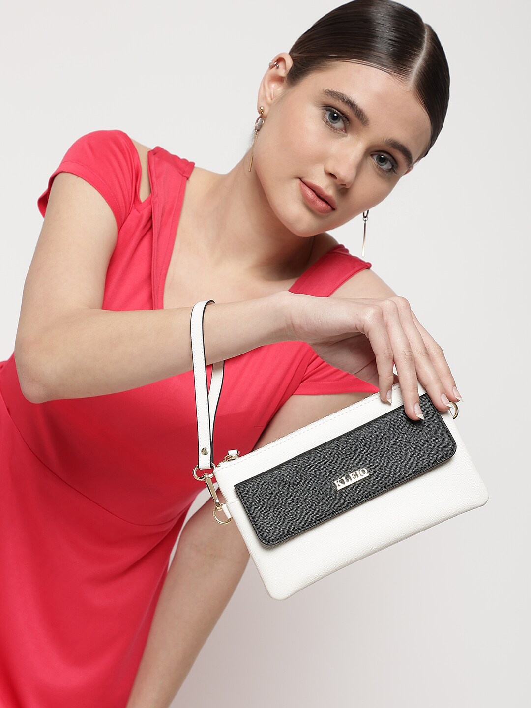 

KLEIO PU Colorblocked Sleek Cross Body Sling Bag, White