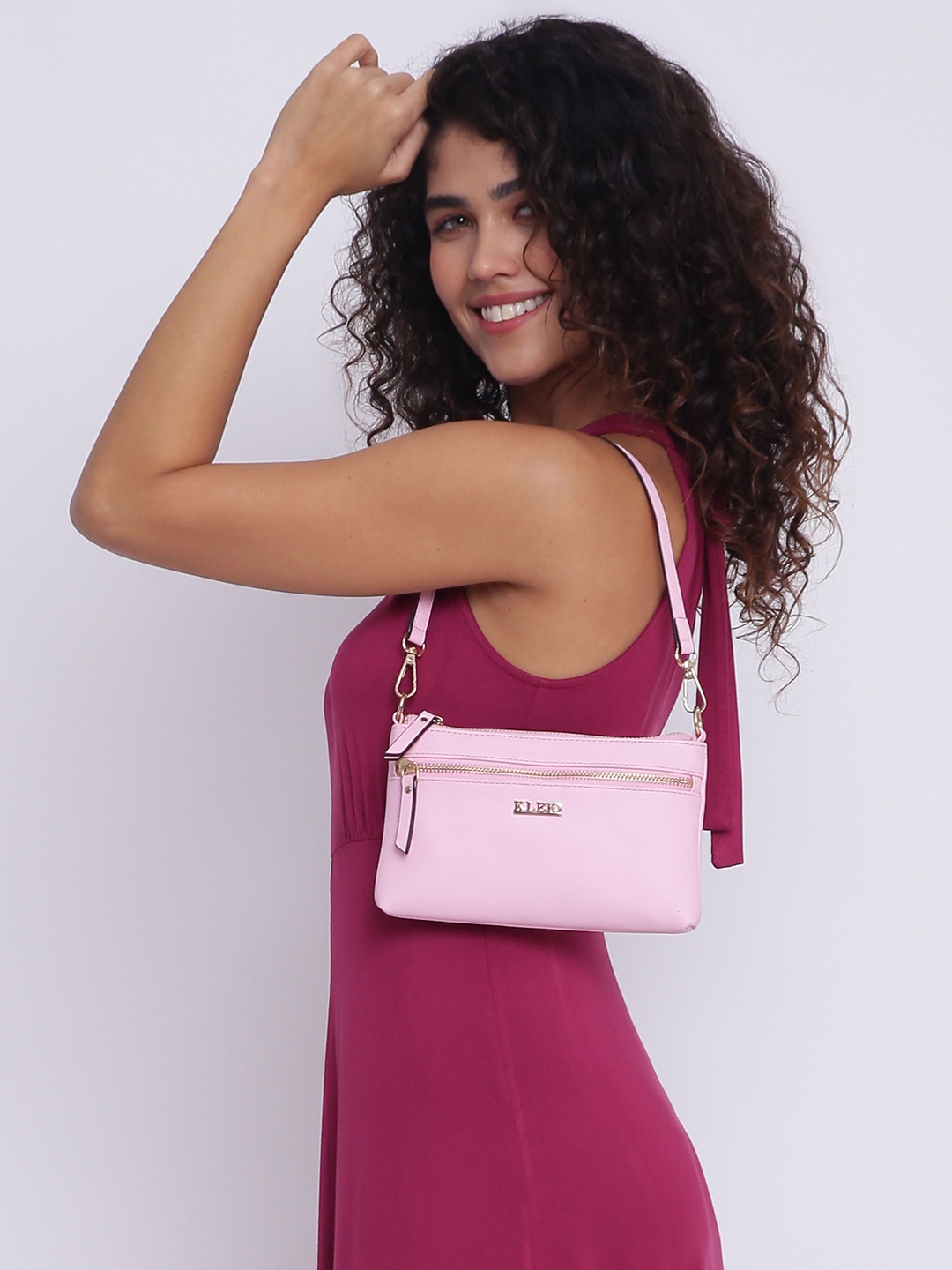 

KLEIO Women Textured Short Handle Sleek Shoulder Bag, Pink