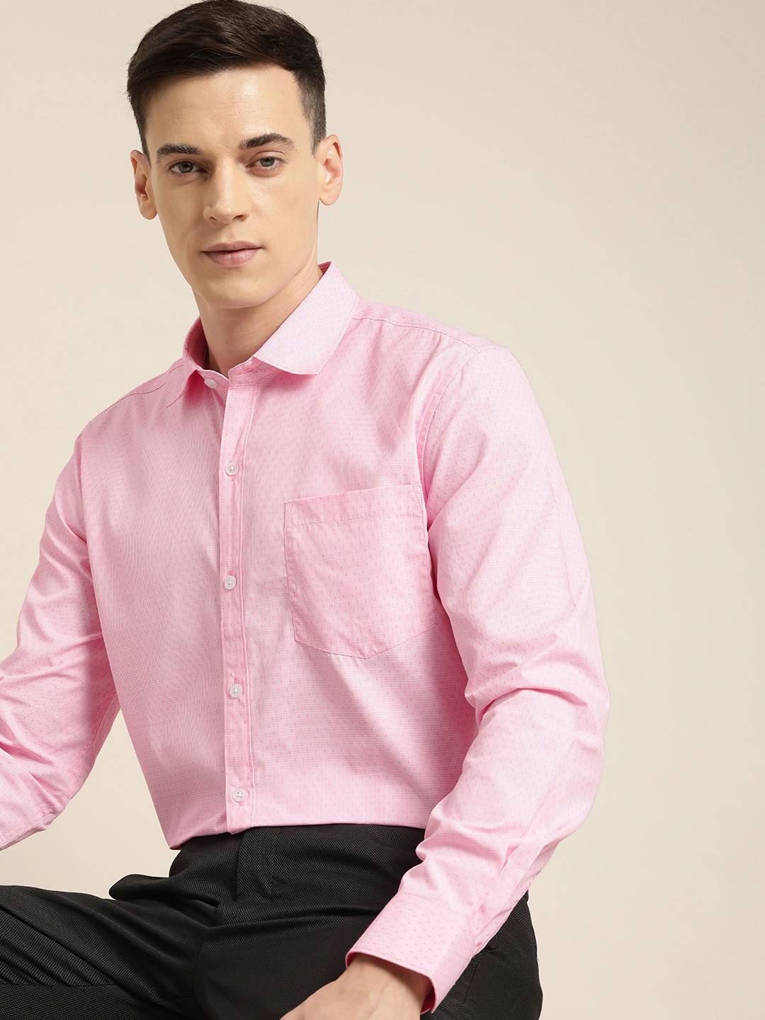

INVICTUS Men Light Pink Premium Slim Fit Micro Checked Formal Shirt