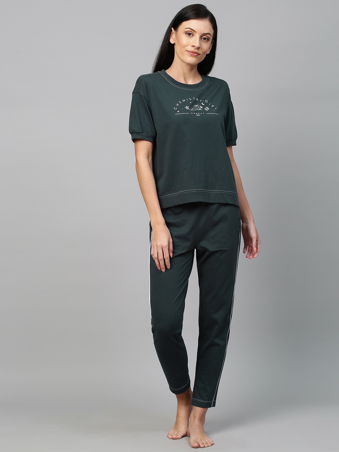 

Chemistry Women Dark Grey Typography Printed Night suit
