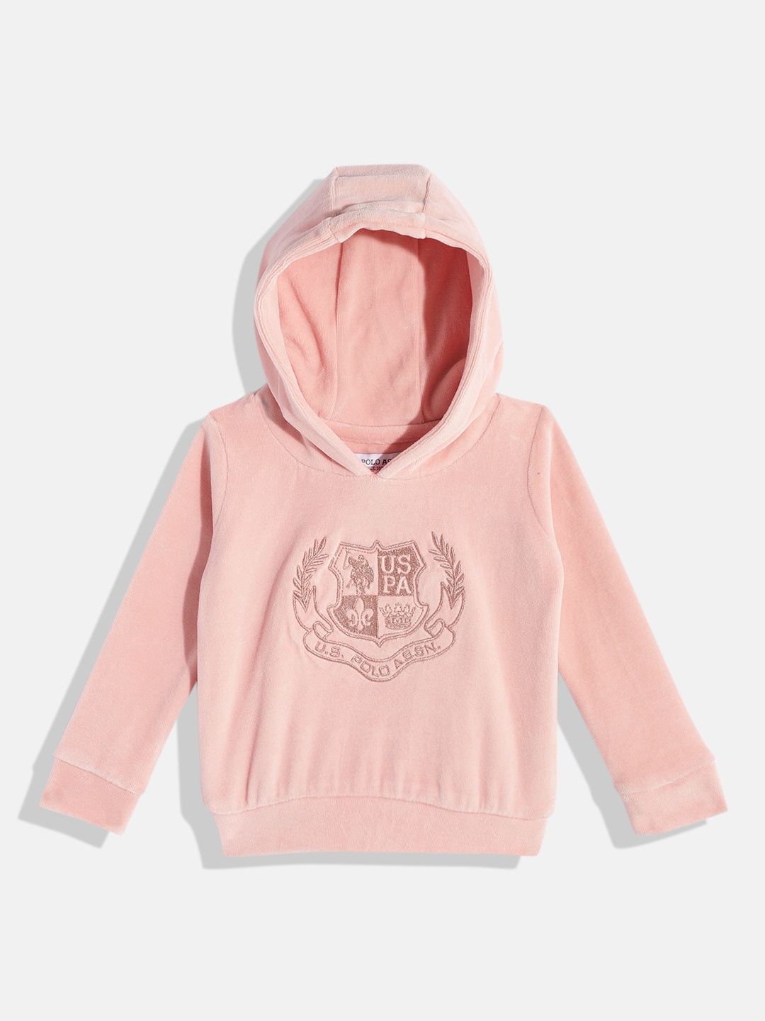 

U.S. Polo Assn. Kids Girls Pink Brand Logo Embroidered Hooded Sweatshirt