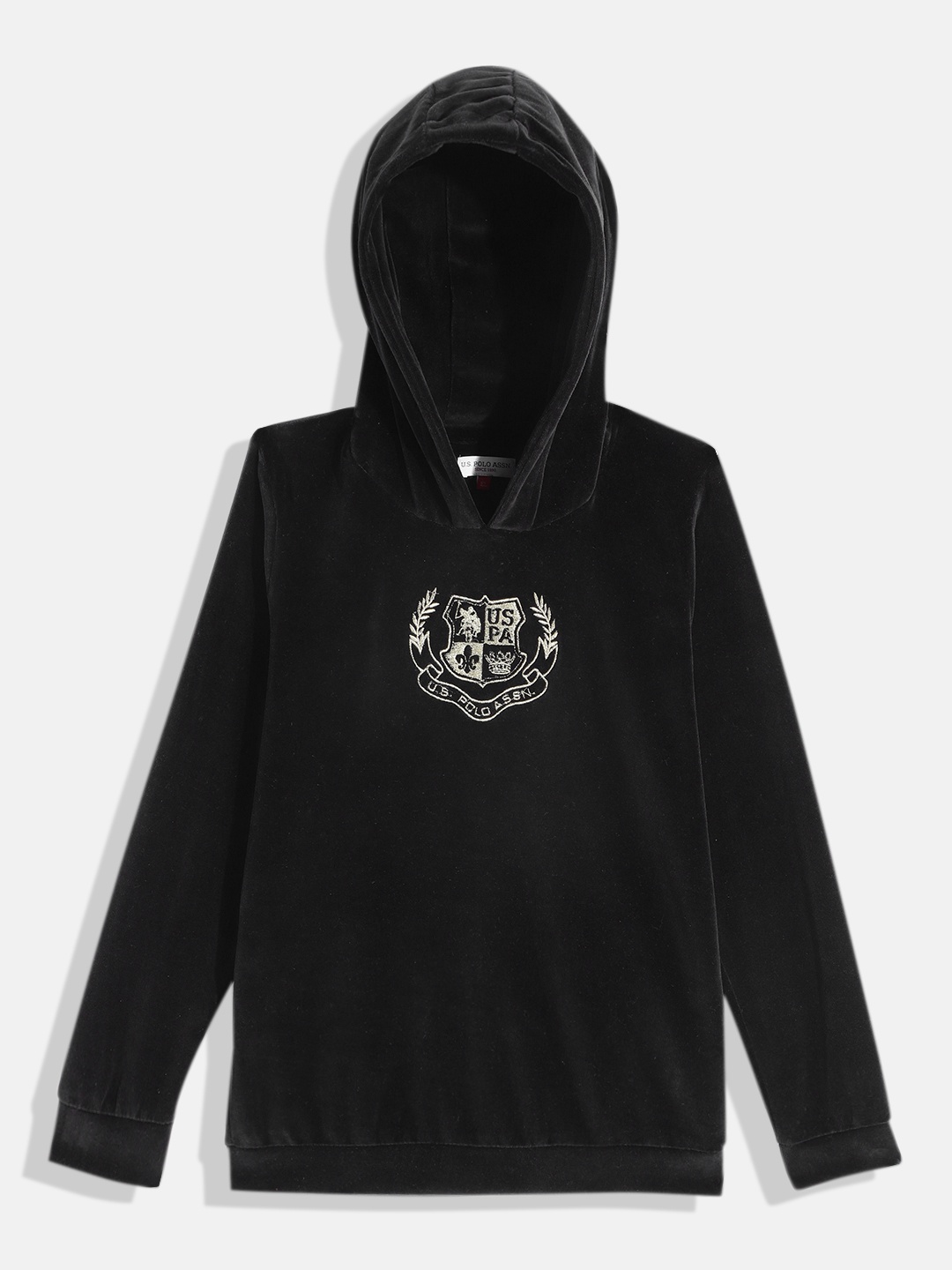 

U.S. Polo Assn. Kids Girls Black Brand Logo Embroidered Hooded Sweatshirt