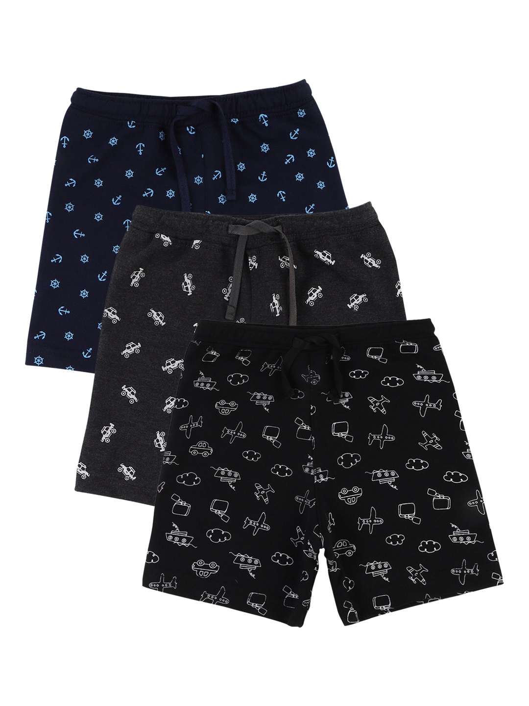 Bodycare Kids-Boys Antiviral & Antibacterial Pack Of 3 Black Printed Shorts, Assorted