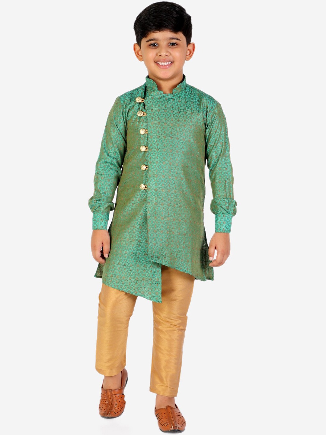 

Pro-Ethic STYLE DEVELOPER Boys Sea Green Pure Silk Kurta with Trousers