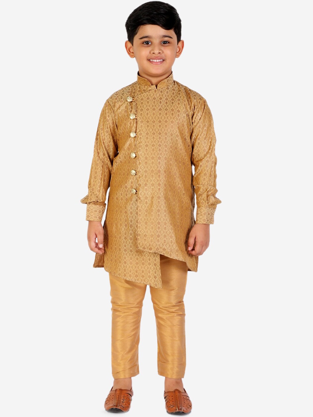 

Pro-Ethic STYLE DEVELOPER Boys Gold-Toned Layered Pure Silk Kurta with Pyjamas