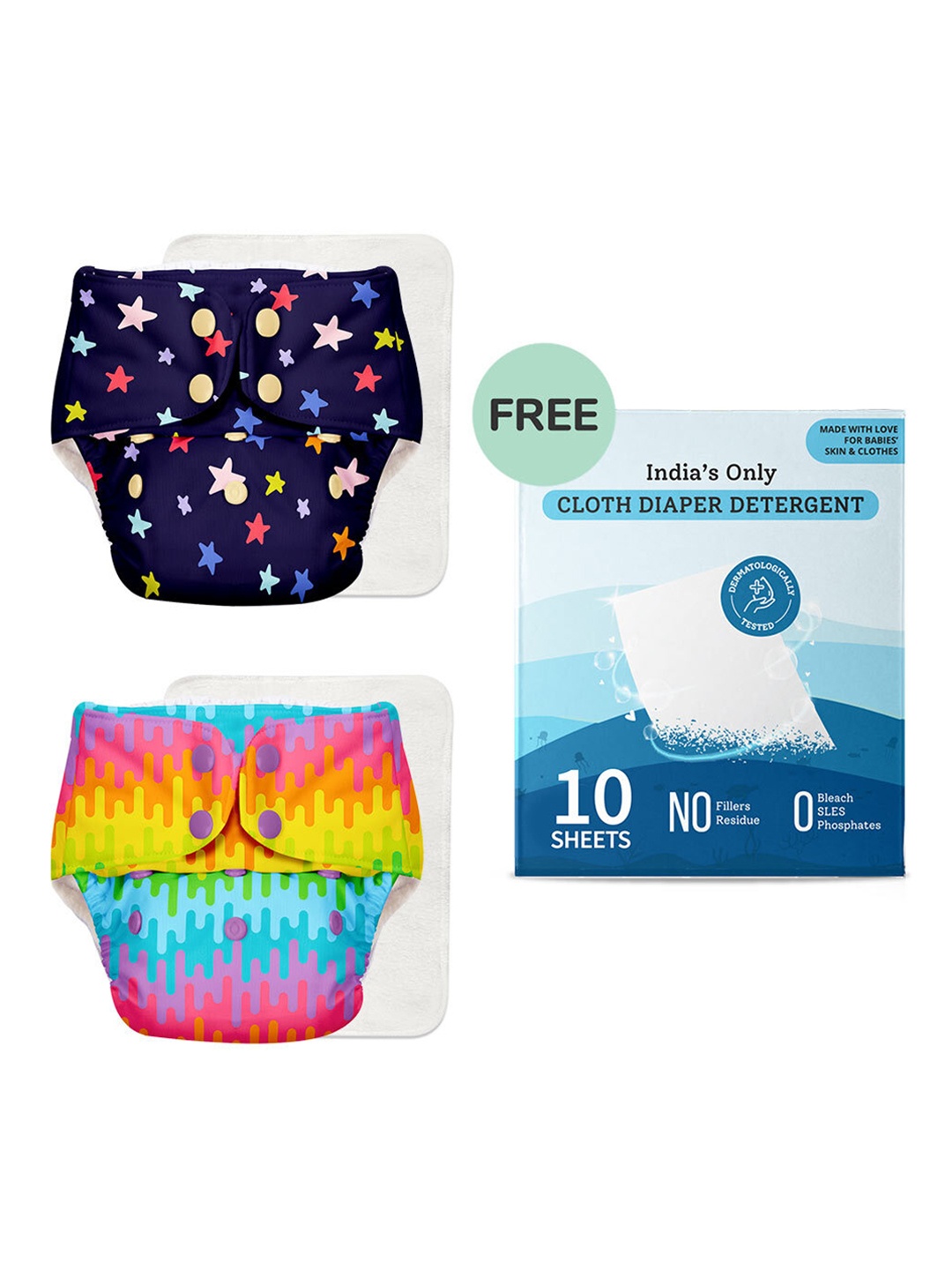 

SuperBottoms Infants Set Of 2 Sustainable Cloth Diapers, Multi