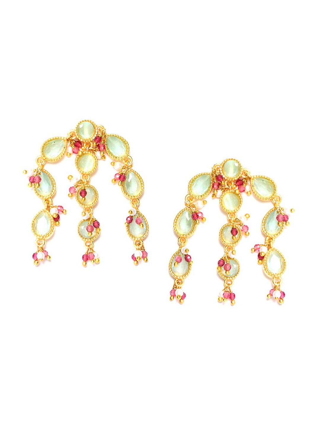 

WISHFUL Gold-Toned & Green Chalcedony Contemporary Drop Earrings