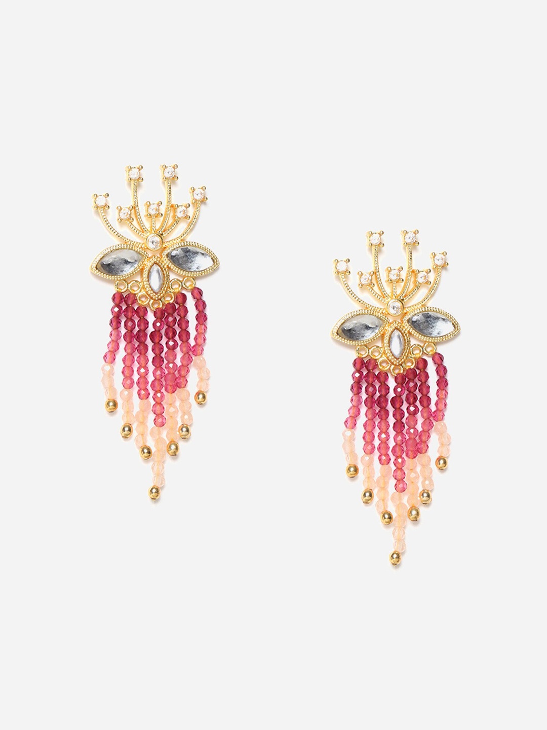

WISHFUL Fuchsia Wishful Lotus Motuf Fuchsia Beads Drop Earring With White Kundan