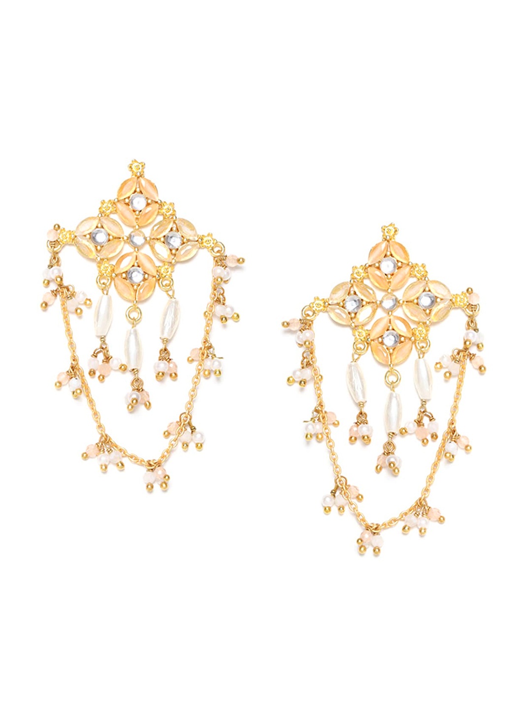 

WISHFUL Beige & Gold-Toned Citrine Contemporary Drop Earrings