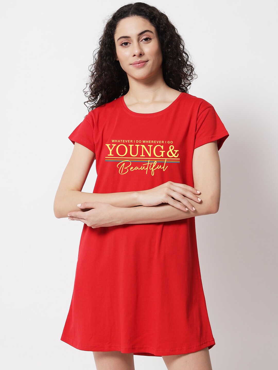 

FFLIRTYGO Red Printed T-Shirt Nightdress