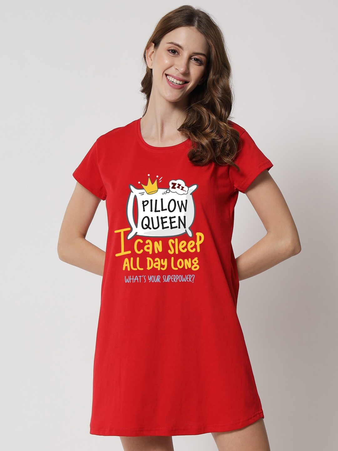 

FFLIRTYGO Red Printed T-shirt Nightdress