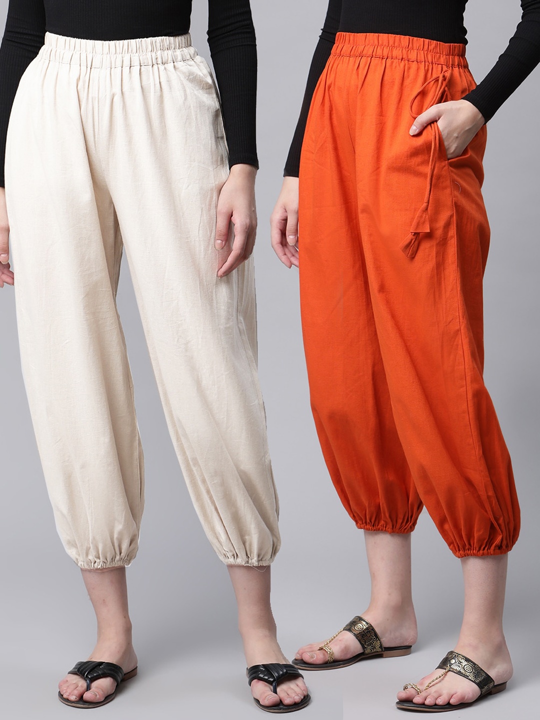 

Molcha Women Pack Of 2 Rust & White Solid Cotton Afghani Salwar