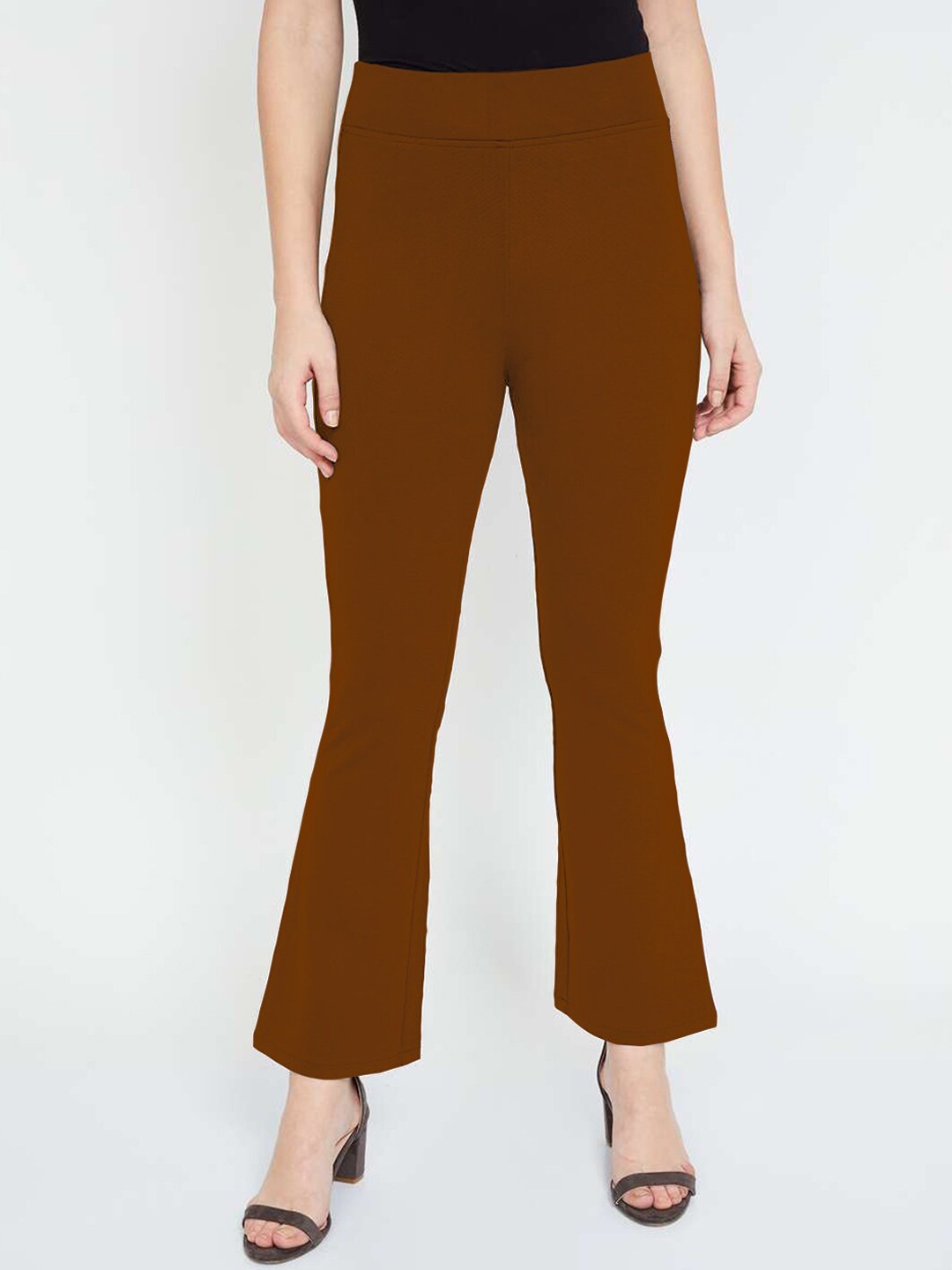 

Xpose Women Rust Comfort Flared High-Rise Trousers
