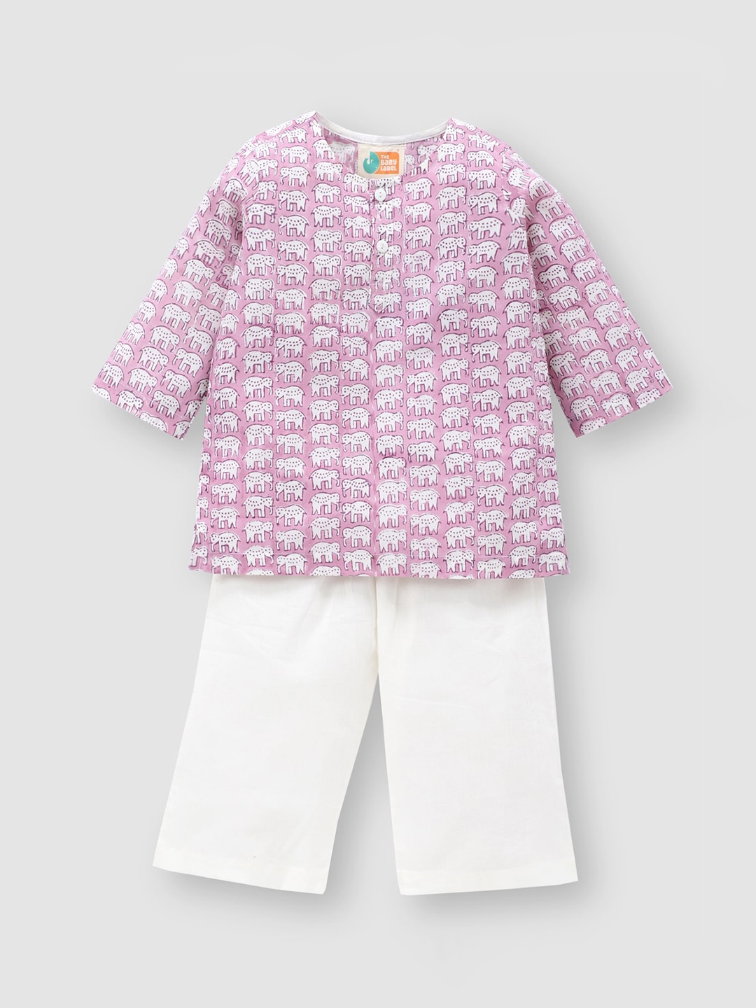 

THE BABY LABEL Unisex Kids Mauve Pure Cotton Little Elle Hand-Block Print Kurta Pyjama Set