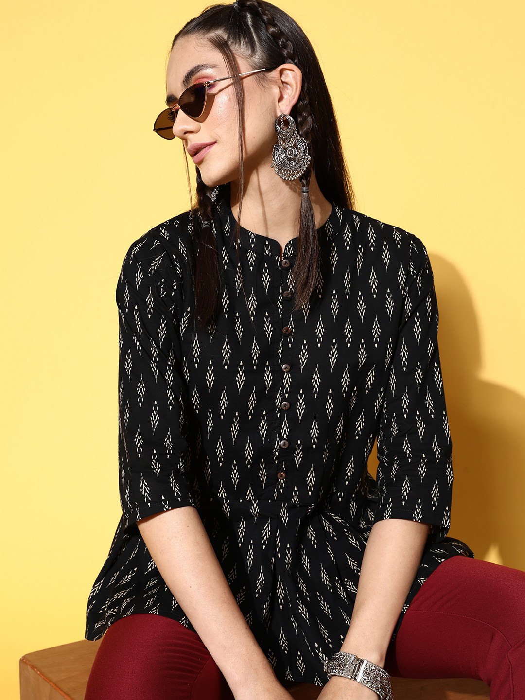 

ZOLA Women Elegant Black Cotton Print Parade Tunic