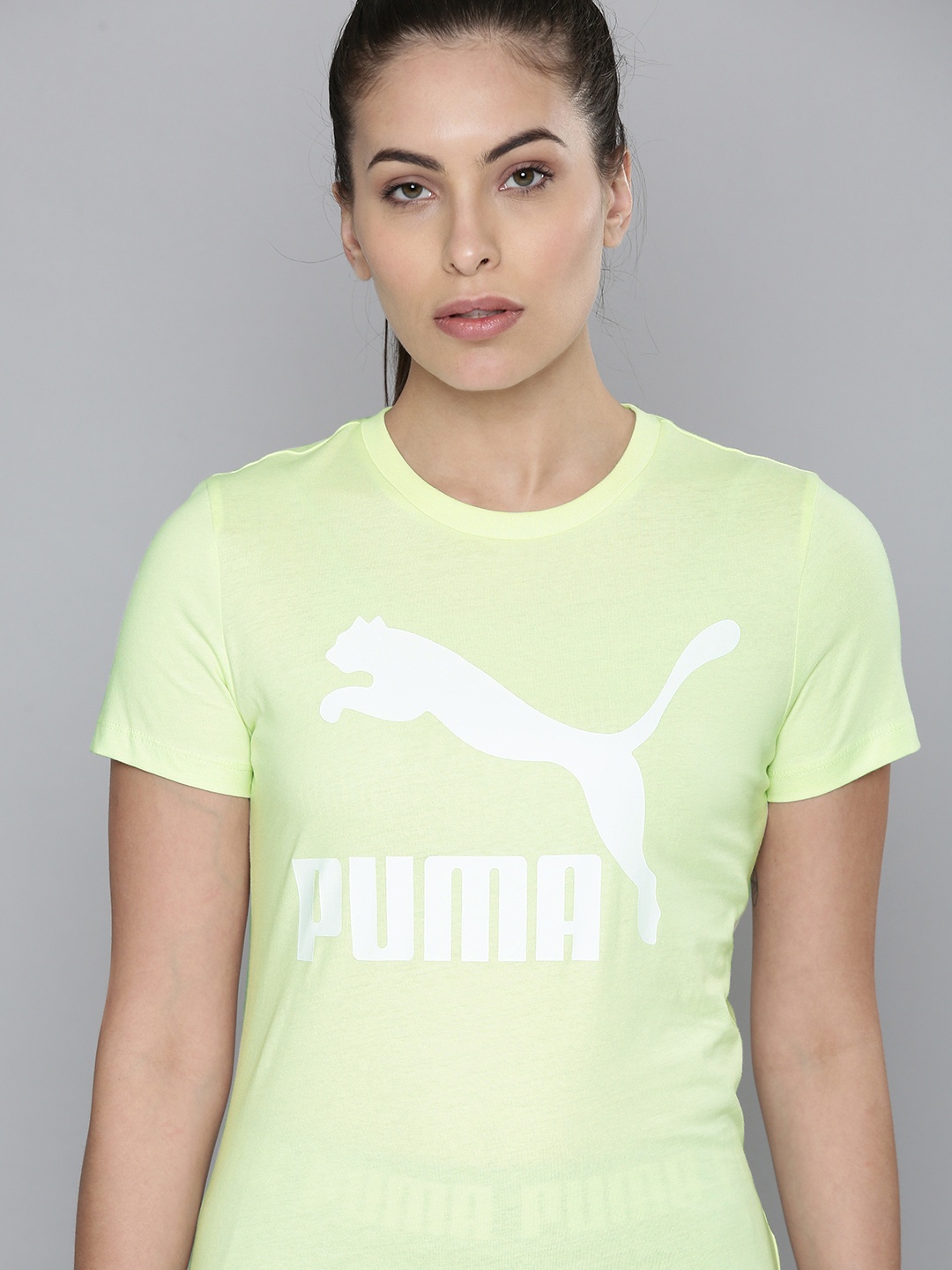 

Puma Women Green & White Brand Logo Printed Pure Cotton T-shirt