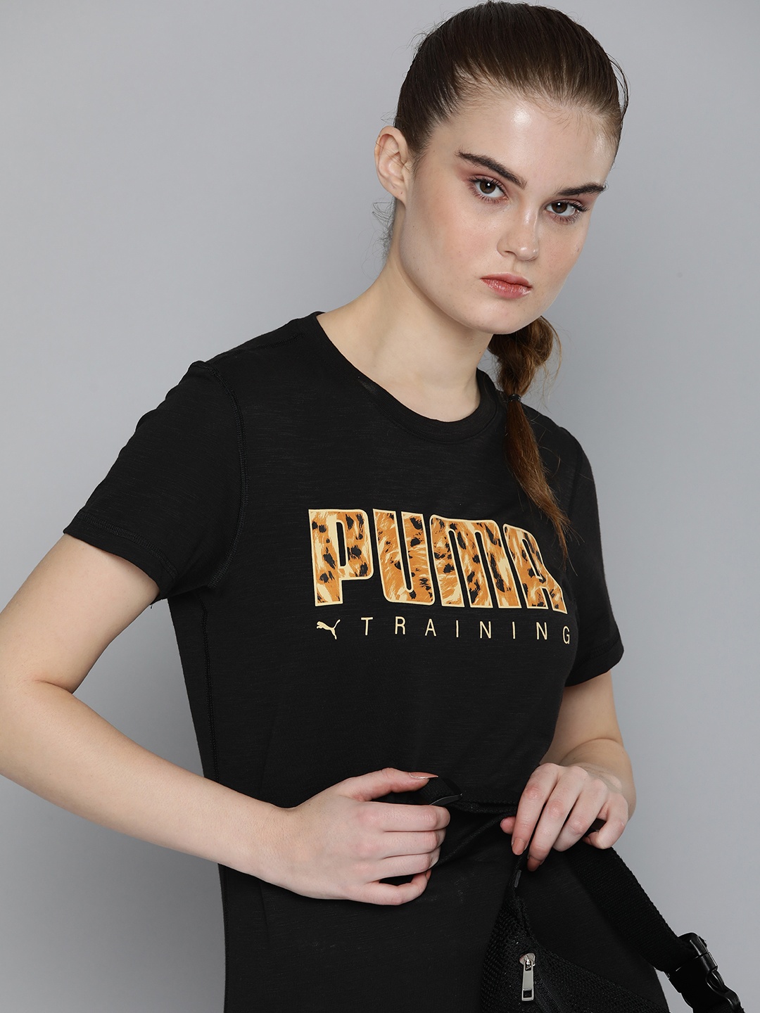 

Puma Women Black DryCELL Brand Logo Printed Performance T-shirt