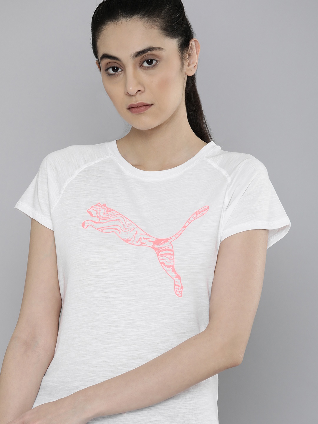 

Puma Women White RUN LOGO Printed T-shirt