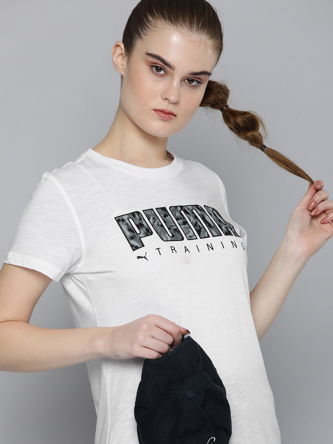 

Puma Women White Performance Brand Logo REC Training T-Shirt With dryCELL Technology