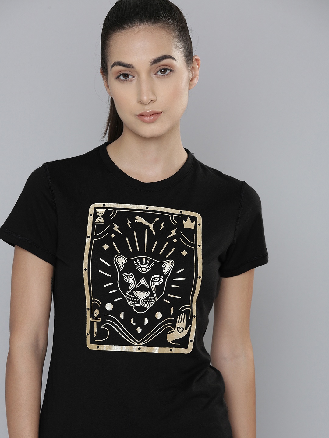 

Puma Women Black Graphic Printed Training T-shirt