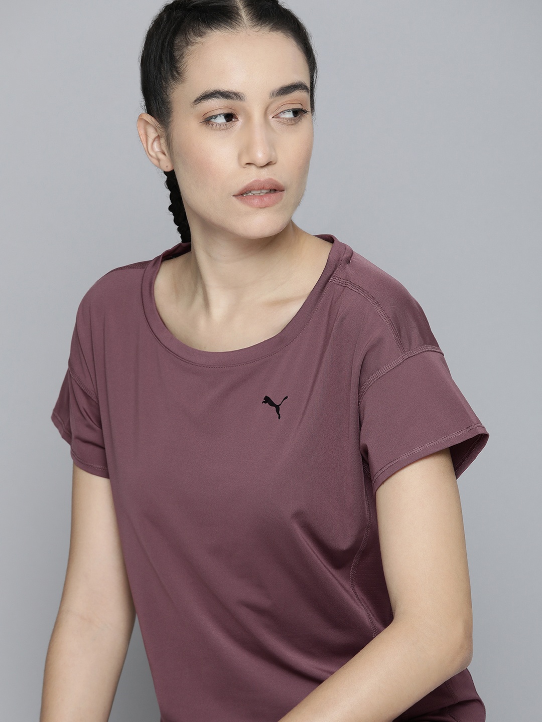 

Puma Women Dark Mauve Pink Solid Extended Sleeves Favourite Training Relaxed Fit T-Shirt