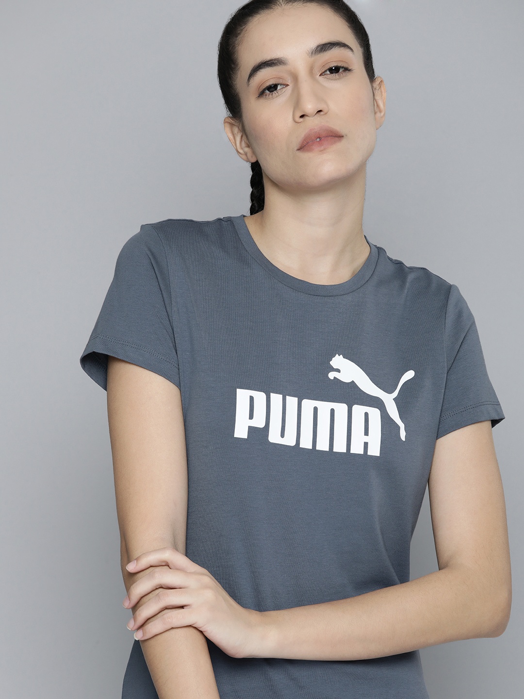 

Puma Women Grey Brand Logo Printed Pure Cotton T-shirt