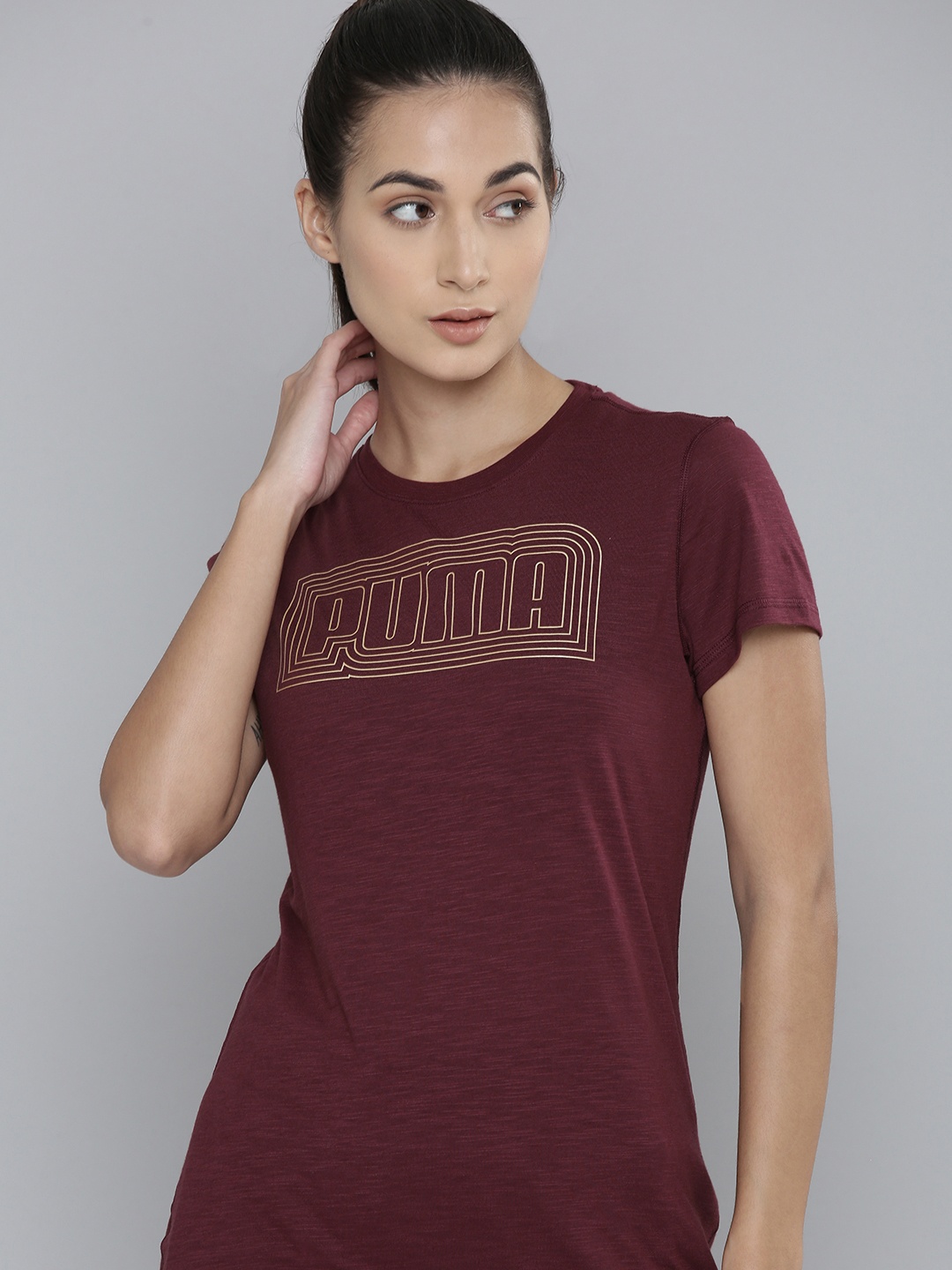 

Puma Women Maroon Brand Logo Printed LOGO FILL T-Shirt REC Q4 T-shirt