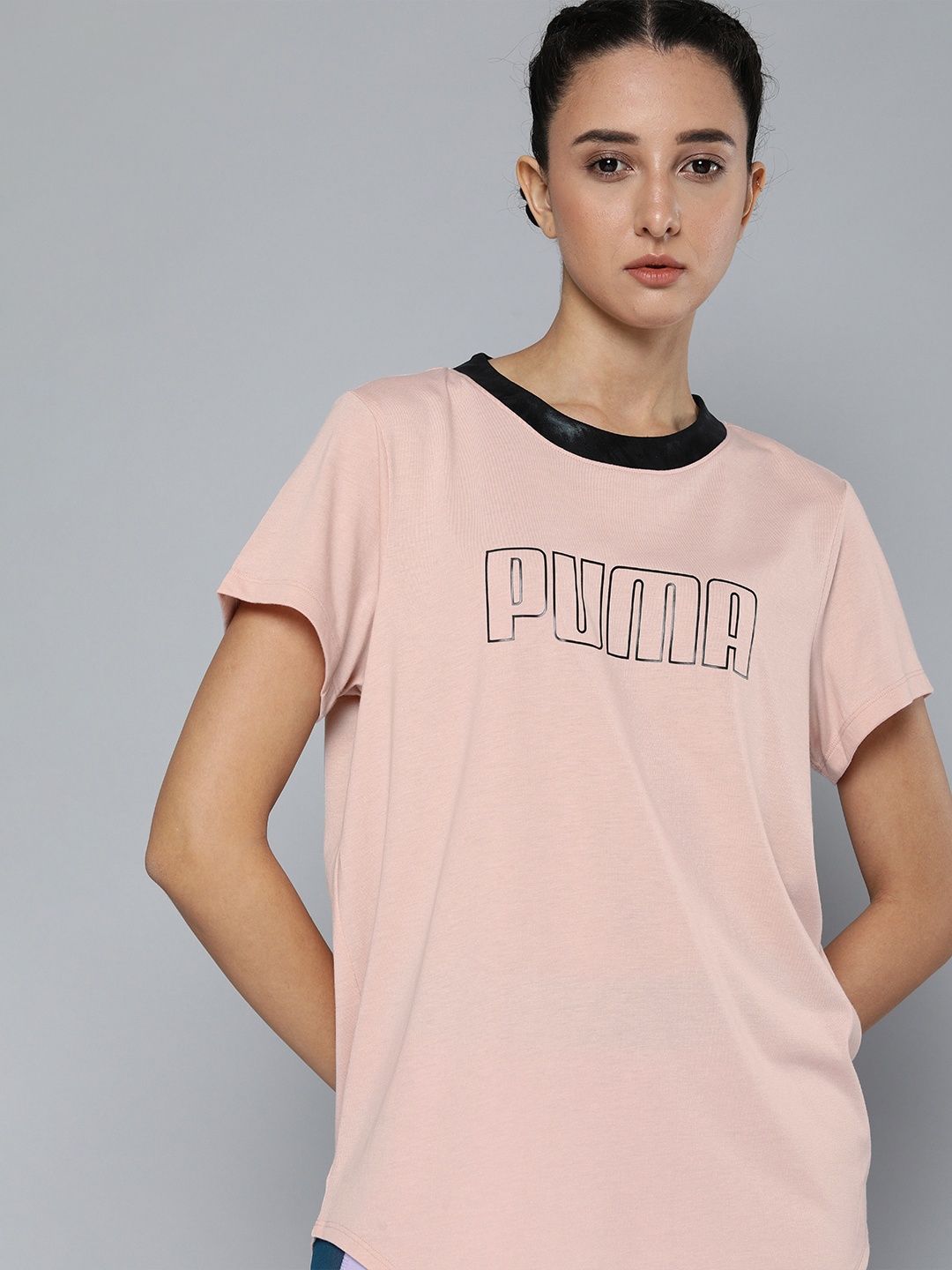 

Puma Women Peach-Coloured Brand Logo Printed Applique Safari Glam SS T-shirt