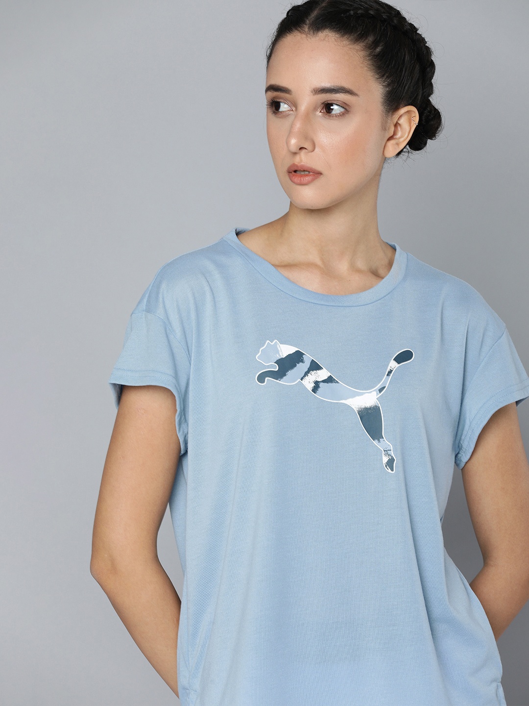 

Puma Women Light Blue Brand Logo Printed Round-Neck Sports T-shirt