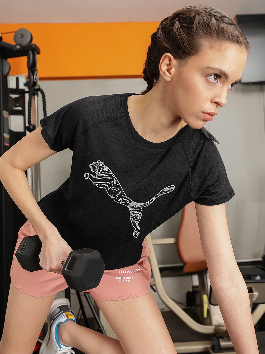 

Puma Women Black Brand Logo Printed T-shirt