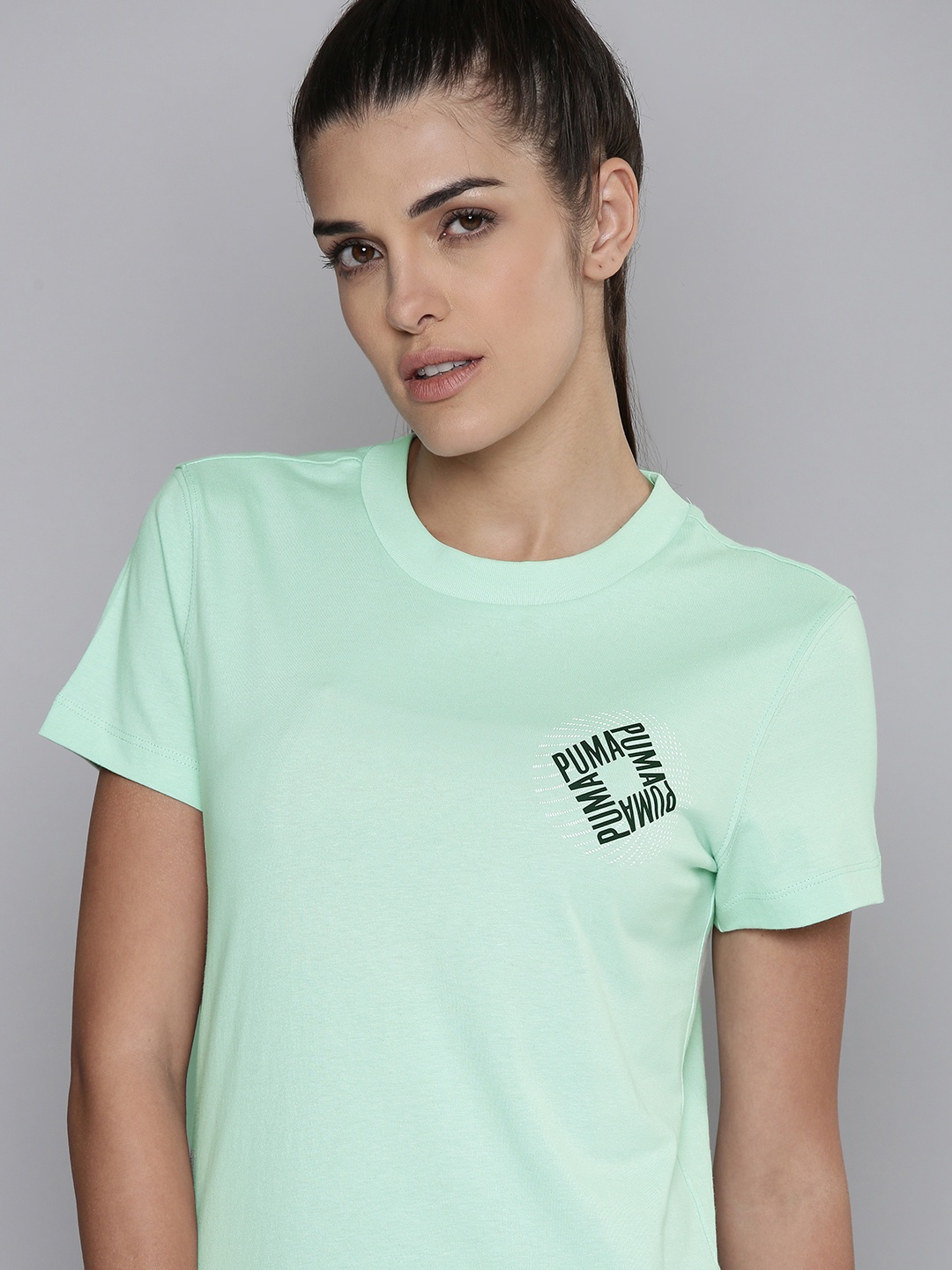 

Puma Women Green Printed Pure Cotton T-shirt