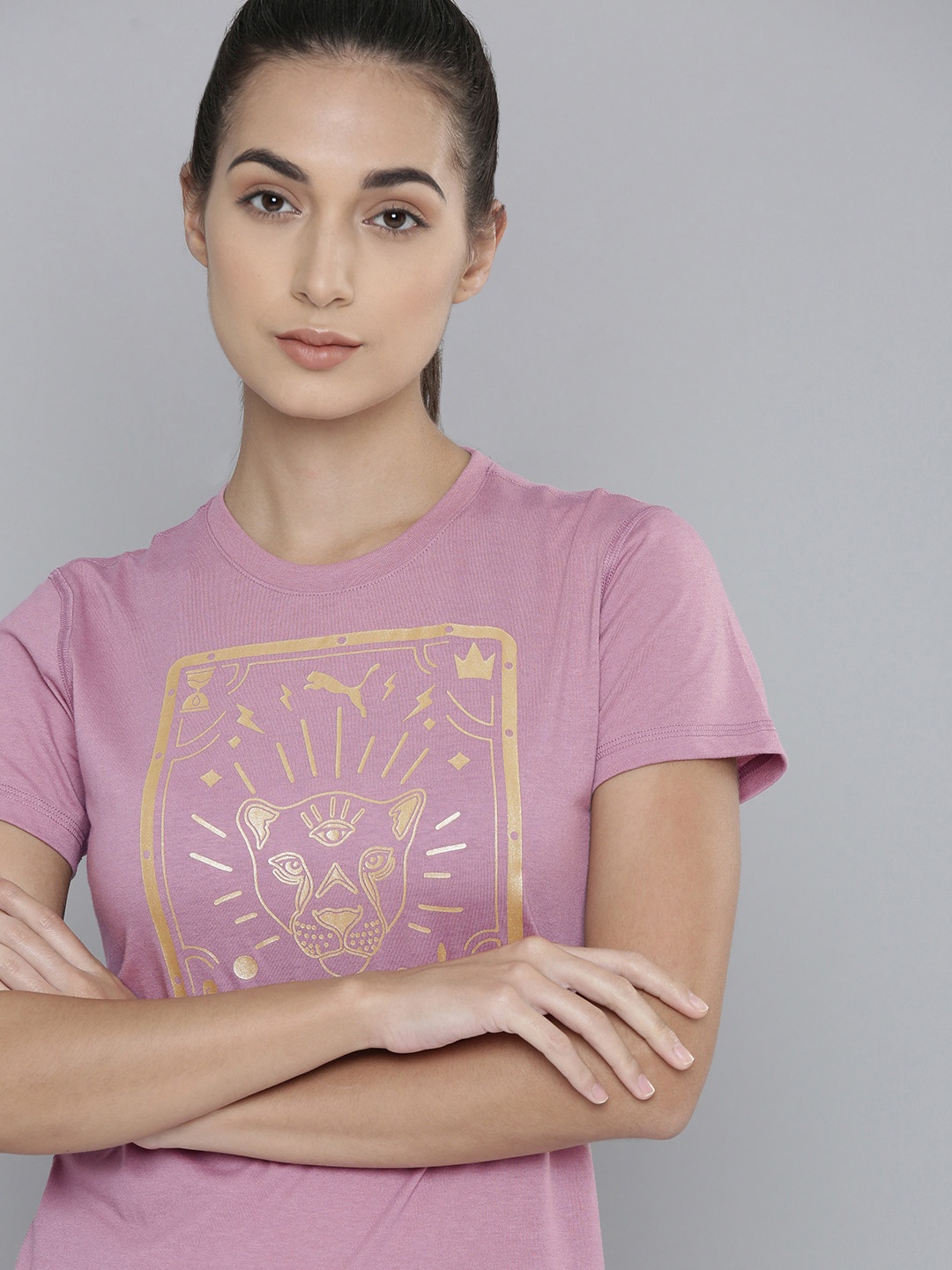 

Puma Women Lavender Graphic Printed Performance Femme SS T-shirt