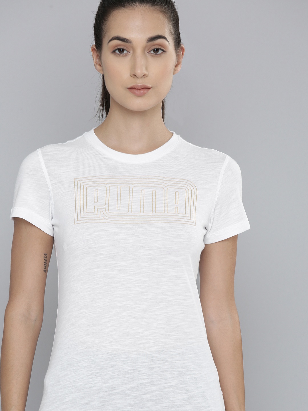

Puma Women White Brand Logo Printed Training T-shirt