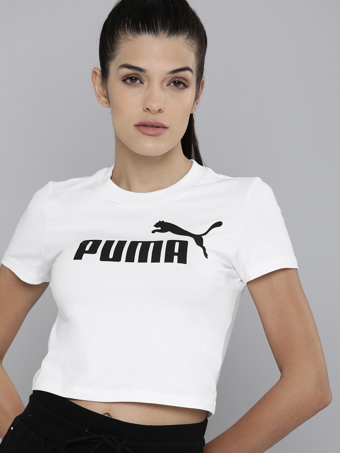 

Puma Women White Printed Essentials Logo Slim Fit T-shirt