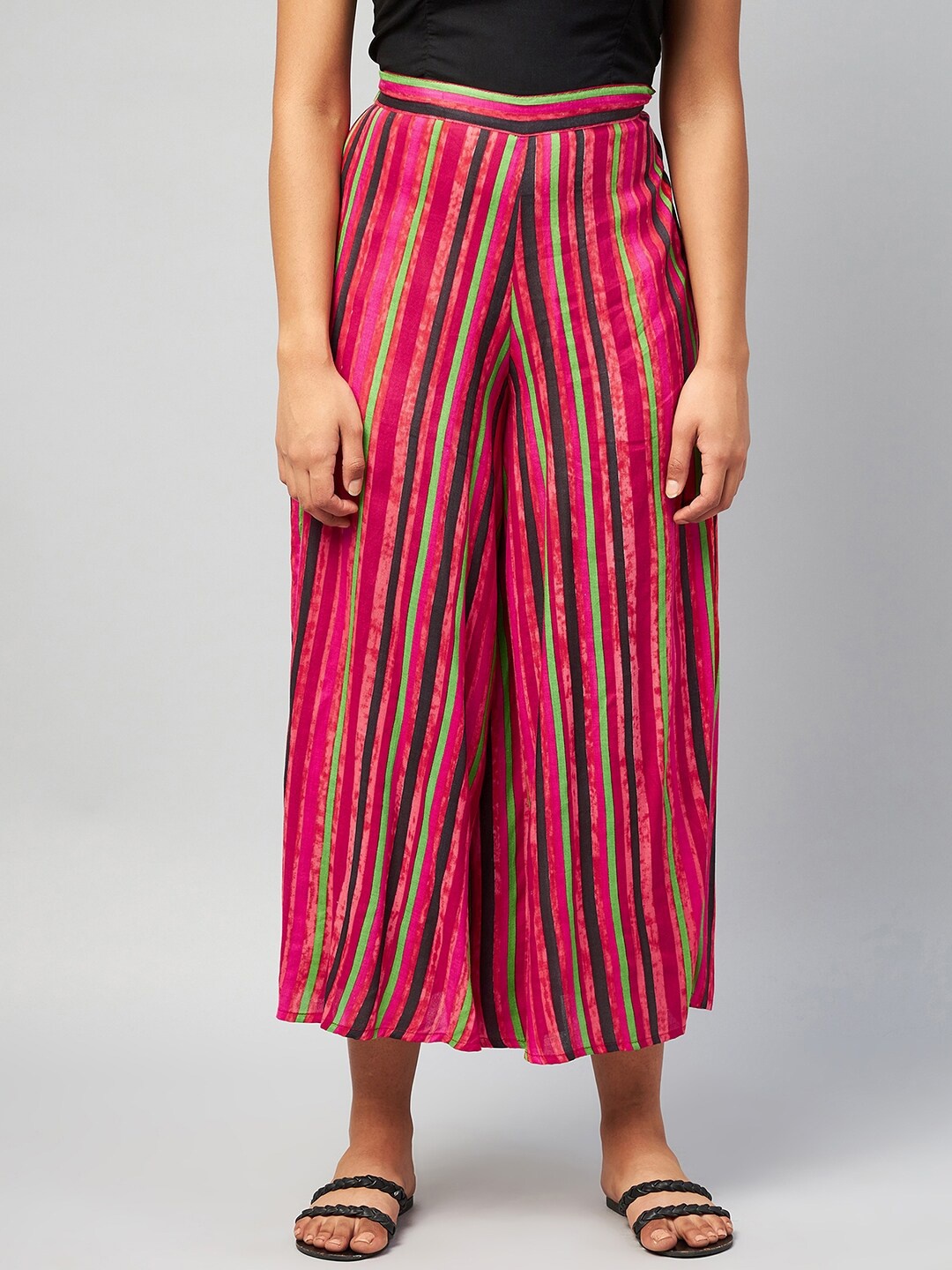 

InWeave Women Red & Pink Striped Flared Palazzos