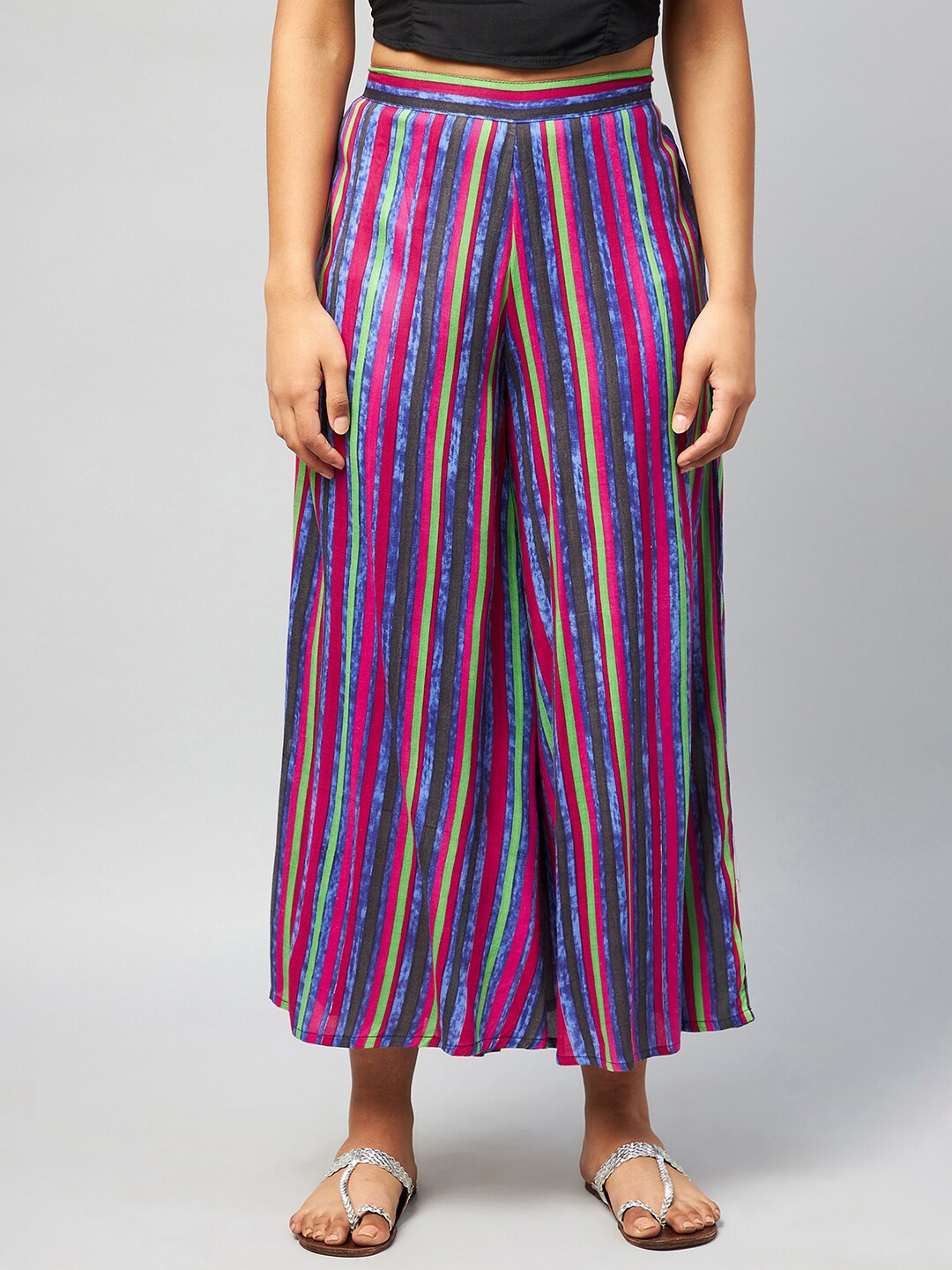 

InWeave Women Blue & Magenta Striped Flared Palazzos