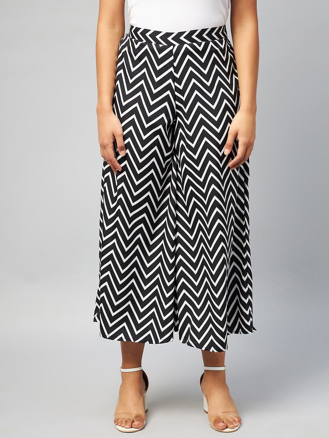 

InWeave Women Black & White Striped Flared Ethnic Palazzos