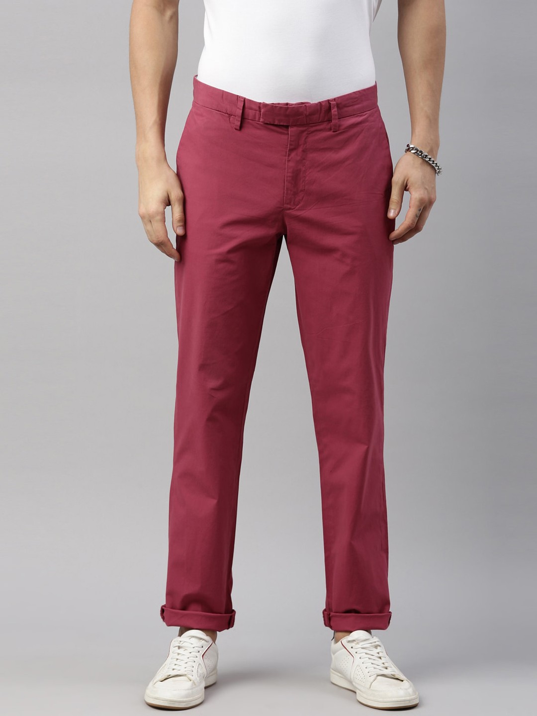 

Breakbounce Men Red Solid Comfort Fit 100% Cotton Trousers