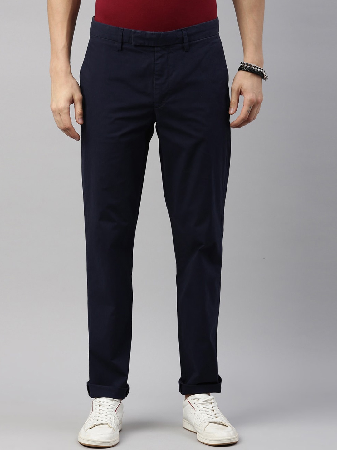 

Breakbounce Men Navy Blue Solid Comfort Fit 100% Cotton Trousers