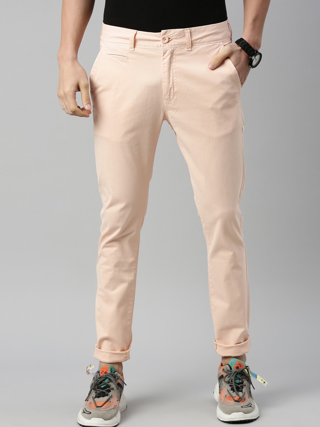 

Breakbounce Men Khaki Skinny Fit Low-Rise Chinos Trousers