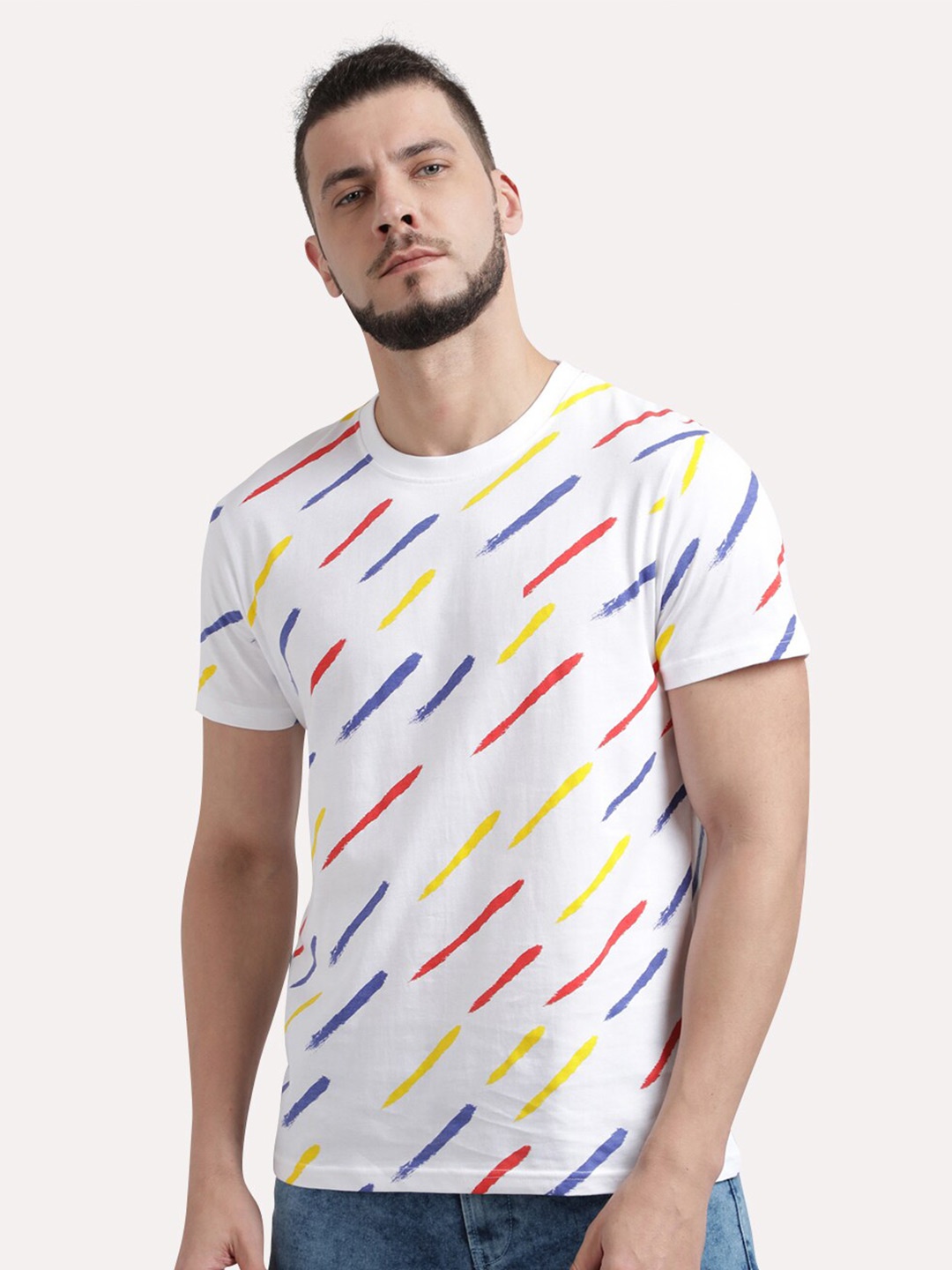 

UrGear Men White & magnolia Striped T-shirt