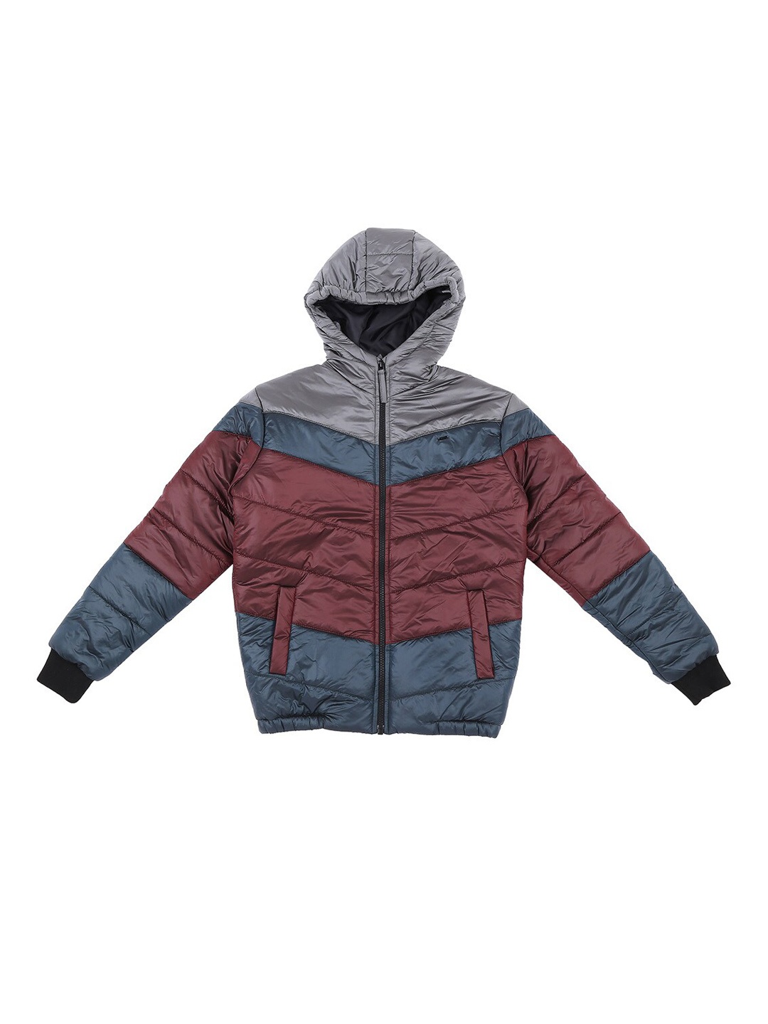 

Gini and Jony Kids-Boys Maroon Grey Colourblocked Padded Jacket