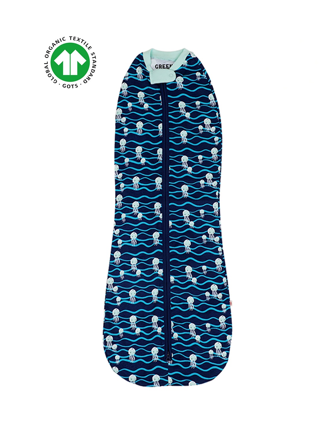 

GREENDIGO Infants Navy Blue Jelly Hug Organic Cotton Printed Swaddle Bag