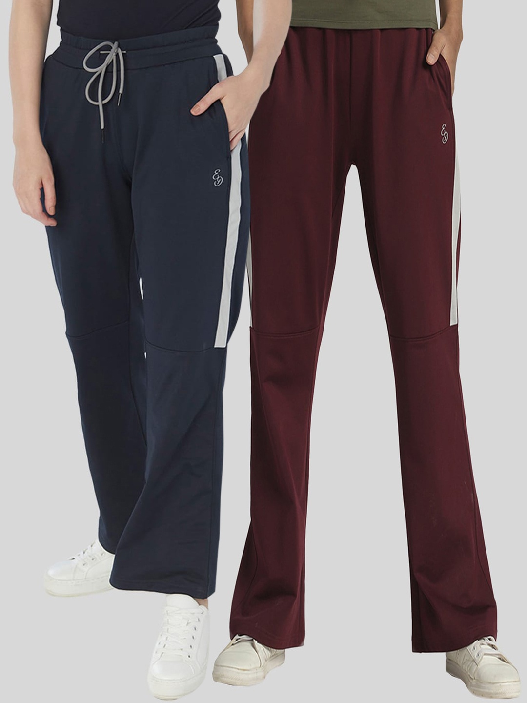 

EDRIO Women Set Of 2 Maroon & Navy Blue Solid Track Pants