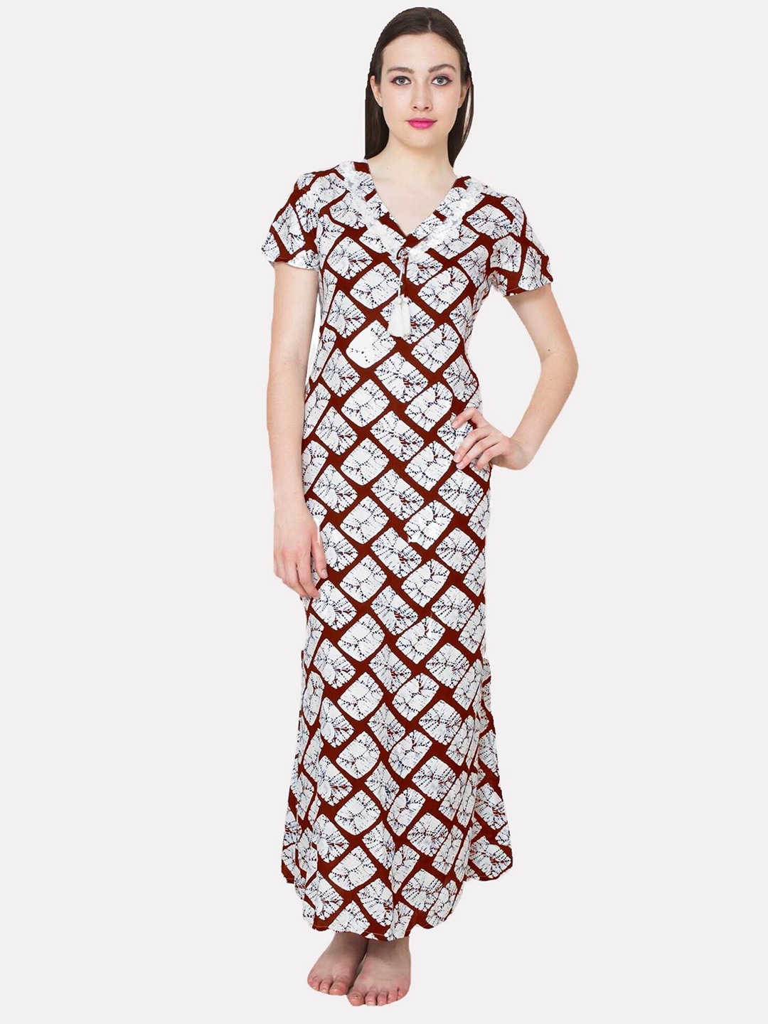 

PATRORNA White Printed Maxi Nightdress